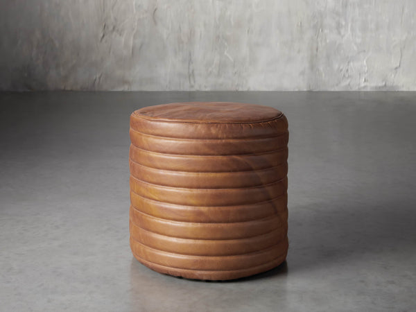 Round Channel Leather Pouf