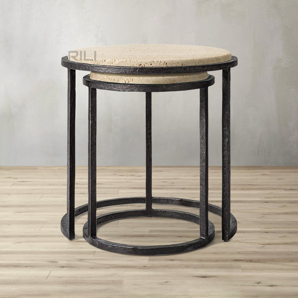 Salvador Stone Round Nesting Side Tables
