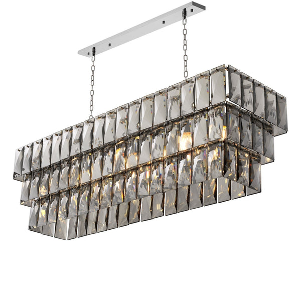 Amazone Rectangular Smoke Crystal Glass Chandelier