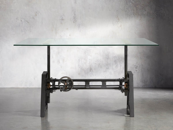 Industrial Crank Desk with Glass Top