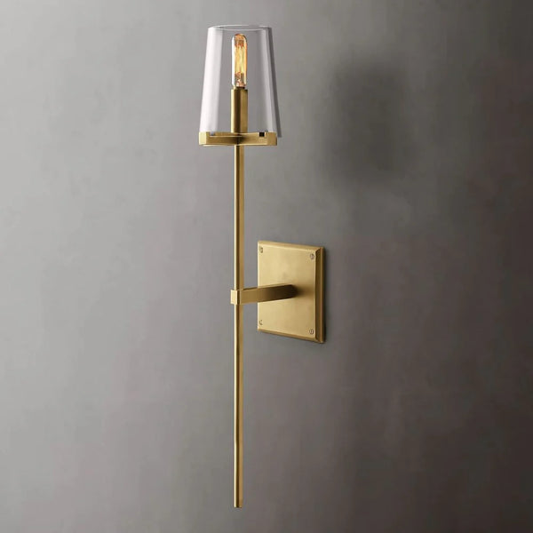 Paulay Modern Torch Brass Clear Glass Wall Sconce For Bedroom, Living Room