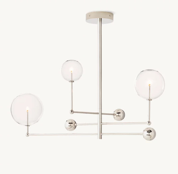 GLASS GLOBE MOBILE THREE-ARM CHANDELIER 46"