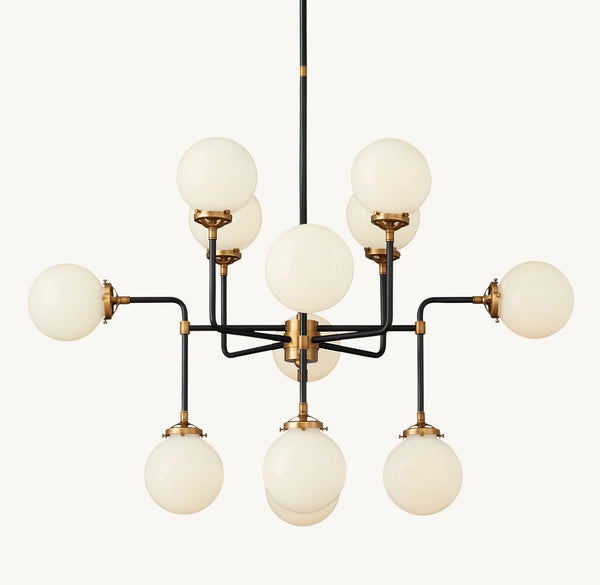 Bistro Globe Milk Glass Chandelier 42"