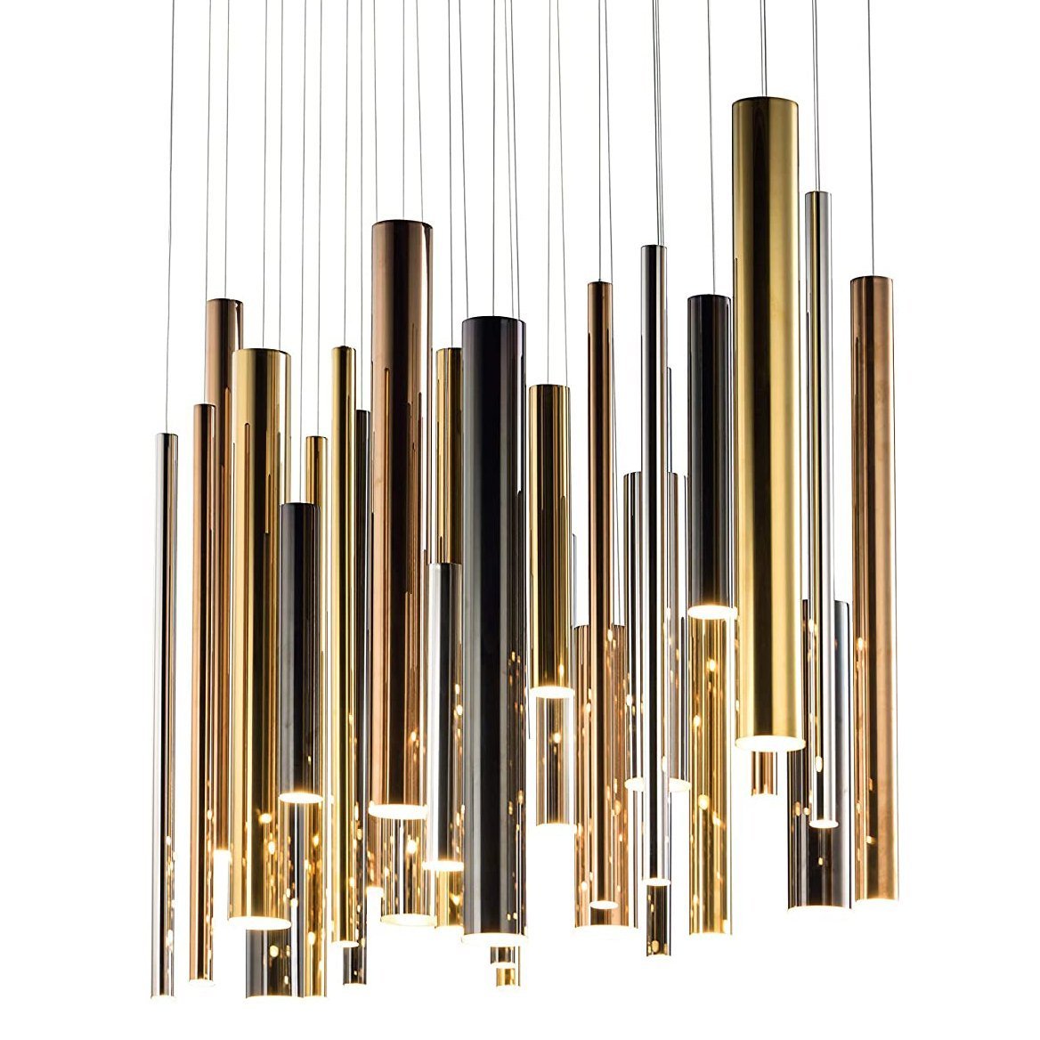 Bellini Square Tri-Tone Tubular Pendant Light Chandelier