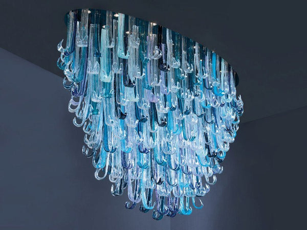 Blue Rainfall / Oval Waterfall Murano Glass Chandelier