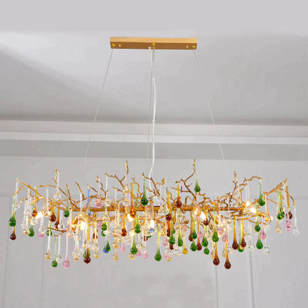 Modern Colorful Crystal Linear Branch Chandelier For Living Room