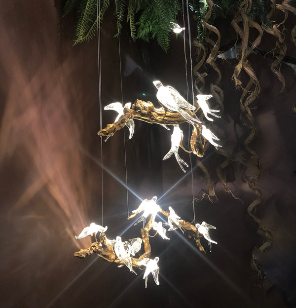 Bird Song Branching Round Teardrop Chandelier