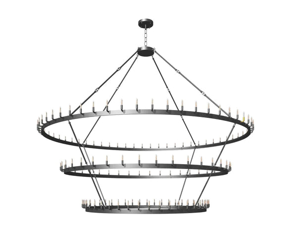 Iron Vintage Barn Metal Castile Three Tier Chandelier Industrial Loft Rustic Lighting W80"